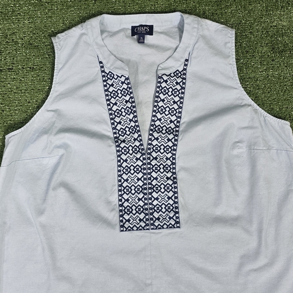 Chaps | 100% cotton ebroidered split neck casual wide shoulder sleeveless blouse - Picture 3 of 16